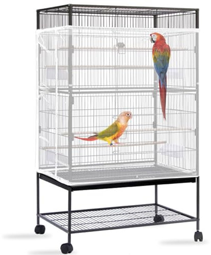 Mngren Vogelkäfig Abdeckung Groß, Vogelkäfig Netz Extra Groß Weich Luftig, Vogelkäfig Samenfänger, Einstellbar Vogelkäfig Abdeckung Papageien Kordelzug Netz für Runde Quadratische Käfige (Weiße)