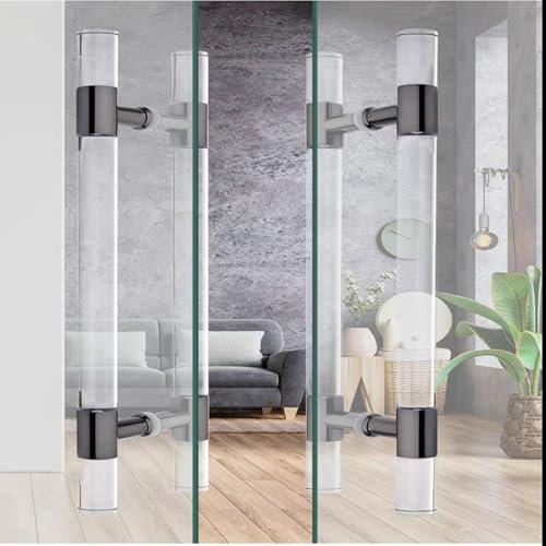 WOHNZA Large Door Handle Long Push Pull Clear Acrylic Crystal Double Sided Glass Commercial No Lock for Barn Exterior Patio Bathroom Kitchen and Front Entry Bedroom Sliding (23.6X15.7 in/60X40 cm)