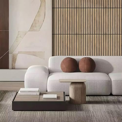 JOBU HOME - Square Wood Veneer Slatted 3D Panels for Wall and Ceiling Décor - Wooden Slatted Wall Paneling for Interior Home Décor | 60cm (L) x 60cm (W) x 2.1cm (D) - 4 Pack (Walnut)