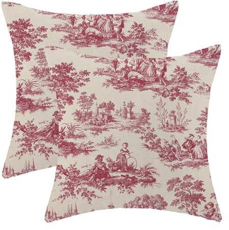 Jecuwo Toile - Set di 2 federe decorative per cuscini in stile francese, 45 x 45 cm, stile vintage, rosa, per divano, casa, soggiorno, letto