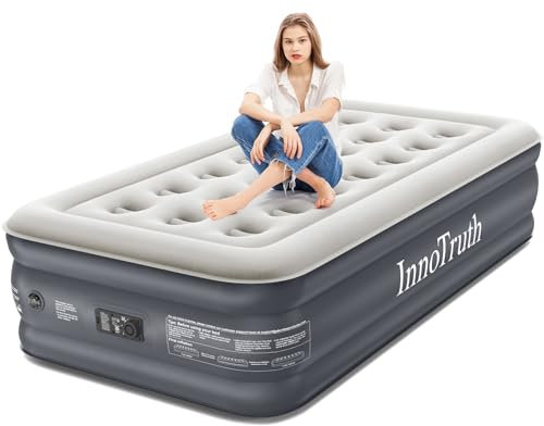 InnoTruth - Single Air Mattress with Integrated Pump, Inflatable Mattresses, 18 Inch Raised Inflatable Mattress for Guests and Home, Ideal for Home Use and Outdoor Camping