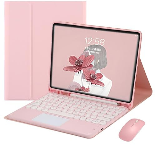 HLTOOP Custodia con Tastiera per Samsung Galaxy Tab A9 Plus 11 Pollici (SM-X210/X215/X216/X218), Tastiera Bluetooth Ricaricabile con Touchpad, Portapenne Integrato, Mouse per Tablet,Rosa