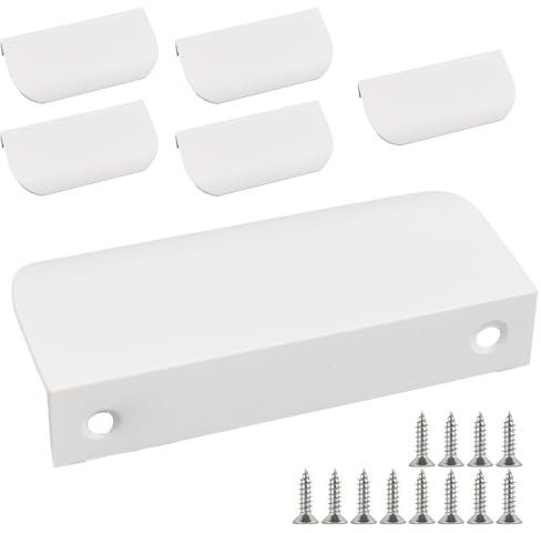 6 Piezas Tiradores con 12 Tornillos para muebles Tiradores de puerta ocultos de aluminio de Cajón Invisibles de Muebles,Mango Oculto para Armario,Cajones,Gabinete,Cocina-Blanco