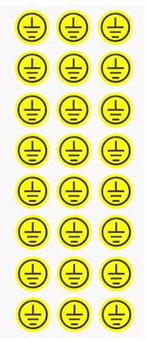 10 Blatt Spannung Sicherheitswarnaufkleber, 2 cm Elektrische Sicherheitsaufkleber, Elektrische Erdungsaufkleber Symbol Aufkleber Gelb (240 Stück Gesamt)