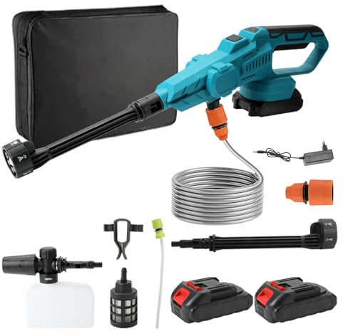 Pulitore ad alta pressione a batteria, 100 bar, pistola ad acqua portatile ad alta pressione con batteria, motore senza spazzole, ugello multifunzione 6 in 1, ugello girevole di 180°, tubo da 380 l/h,