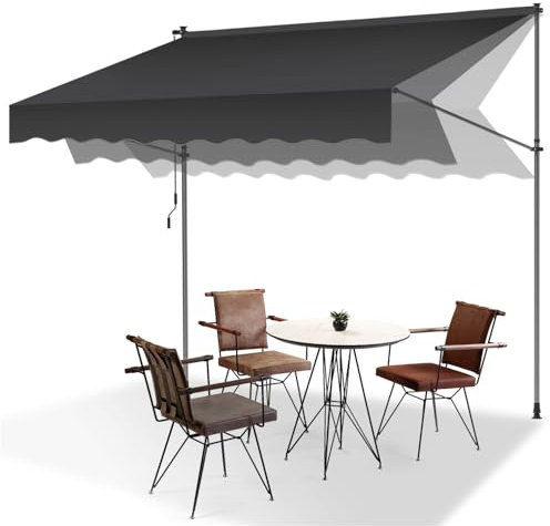 Ollewiellan Klemmmarkise 200cm Grau mit Handkurbe, Balkonmarkise Markise ohne Bohren, UV-beständig 50+ höhenverstellbar Sonnenschutz wasserabweisend, einfache Montage