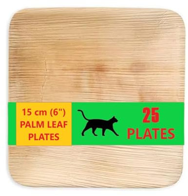 WHISPERING FANTASY 25 Disposable Palm Leaf Plates 15cm (6) Square Small Bamboo Plate Eco Friendly Biodegradable Compostable Heavy-Duty Plate Wooden Plates for Party & Events Microwave & Oven Safe