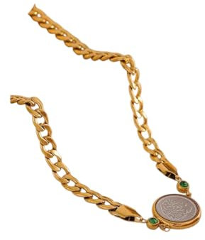 Necklace Neu für die Trendige 2025 Vintage Maya-Portrait-Halskette mit rundem Anhänger aus Edelstahl, 18 Karat vergoldetes Metall, wasserdichte Kette, Charm-Schmuck, Damenschmuck, Modeaccessoires,