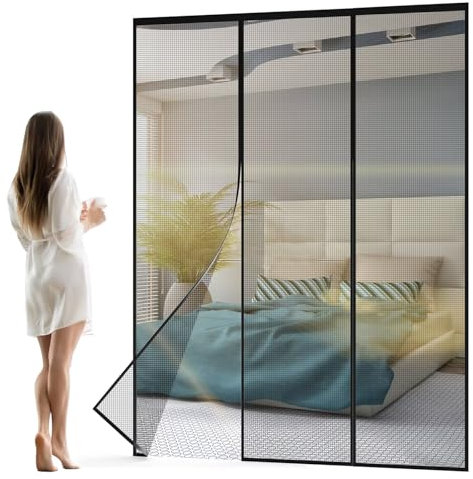 Moustiquaire Magnetique Double Porte, 200x255cm Noir Puissants Aimants Rideau sans Percer Boucle Anti Moustique Voler Porte De Balcon