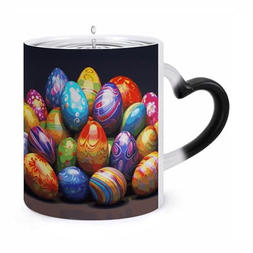 asbwuo Color Changing Cups 12oz Coffee Mugs for Women Cute Mugs Easter Eggs Heat Sensitive Ceramic Coffee Cup with Unique Ear Design Novelty Coffees Mugs