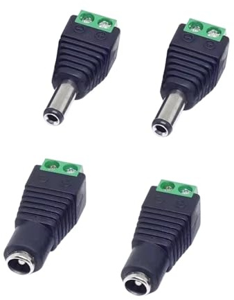 JZK Lot de 4 adaptateurs DC 5,5 mm x 2,1 mm DC adaptateur connecteur adaptateur 5,5 x 2,1 mm mâle et femelle DC Plug and Jack Adaptateur pour caméra de sécurité CCTV Bande lumineuse LED Routeur