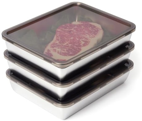 Wiogence 3 Stück Aufschnittboxen für Kühlschrank mit Deckel, Edelstahl Meal Prep Boxen, Wiederverwendbar Gefrierdosen & Vorratsdosen Küche für Käse,Fleisch