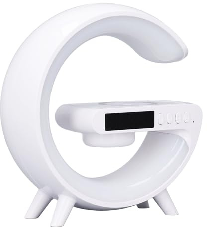 TARSHYRY LED Table Lamp with Color Changing Modes and Built in Clock, Wireless Charging Pad, Speaker for Home Office Bedroom Decor (White)