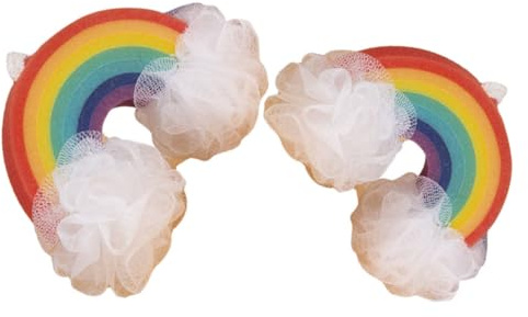 Abaodam 2 Stück Regenbogen Badeschwämme Luffa Schwamm Kinderwaschlappen Sanftes Peeling Hautfreundlich Duschball Netzschwamm für Kleinkinder