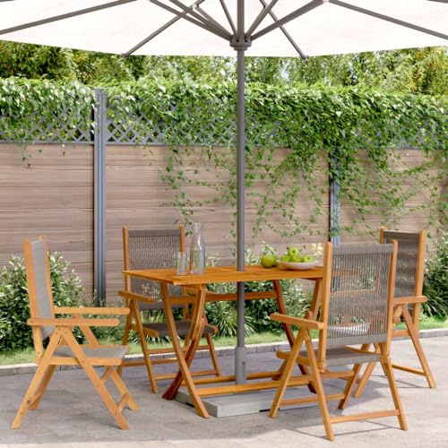 IBUQDDV Verstellbarer Gartenstuhl 4 STK. Grau Massivholz Akazie mit Liegefunktion Klappstuhl für Terrasse Balkon Outdoor Relax Sessel