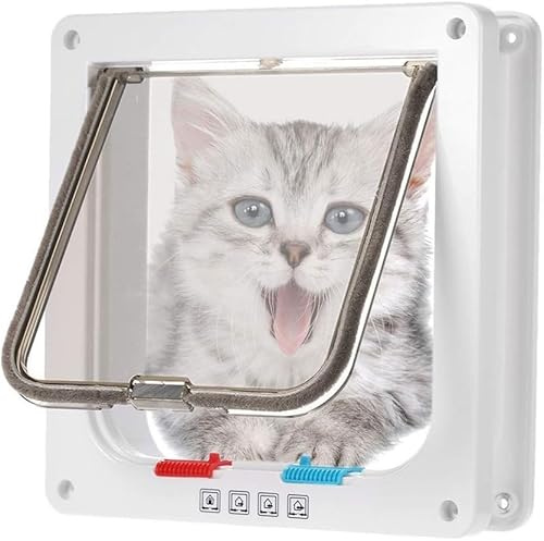 Katzenklappe Innentür Mit Chiperkennung 4 Wege Magnet-Verschluss Hundeklappe Chip MitKatzentüre Tunnel(Weiß,Large)
