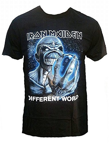 Iron Maiden Herren T-Shirt Schwarz Different World Official Merchandise Eddie Killer Skull Rock Star Tour Tshirt Club VIP Rockstar Design