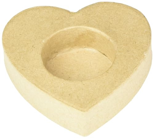 Décopatch AC688O Kerzenhalter herzförmig aus Pappmaché, 8,5 x 8,5 x 2 cm, zum Verzieren, perfekt für Ihre Wohndeko, kartonbraun