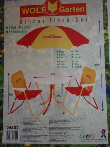 Wolf-Garten Kinder Tisch-Set (1 Tisch, 2 Stühle, 1 Sonnenschirm)