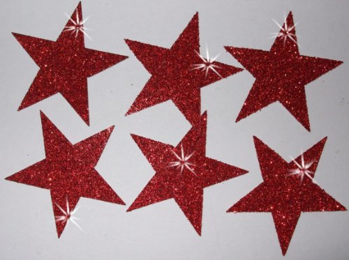 12 Red Fabric Glitter 2 Inch 50mm Stars Iron-On