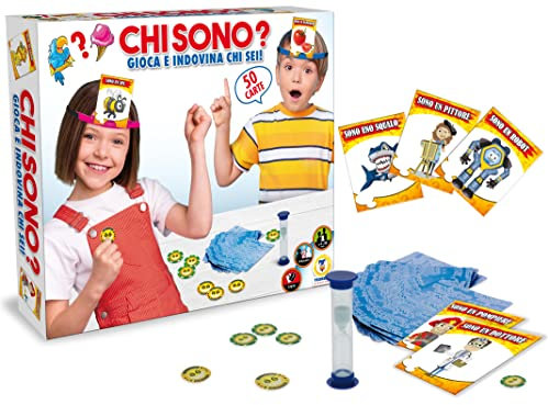 Teorema Giocattoli, Wer sind Sie?, Gesellschaftsspiel für Kinder und Familien, Spiel in der Box, Spielen und raten Sie, wer Sie sind mit 50 Karten, 4 Bändern und Sanduhr, zweisprachig Italienisch