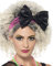 Amakando Bandeau pour Cheveux années 80 Serre-tête avec Voile Rose-Noir Bijou de Cheveux 1980 Accessoire déguisement fête à thème Serre-tête voilette Costume Fluo Ruban