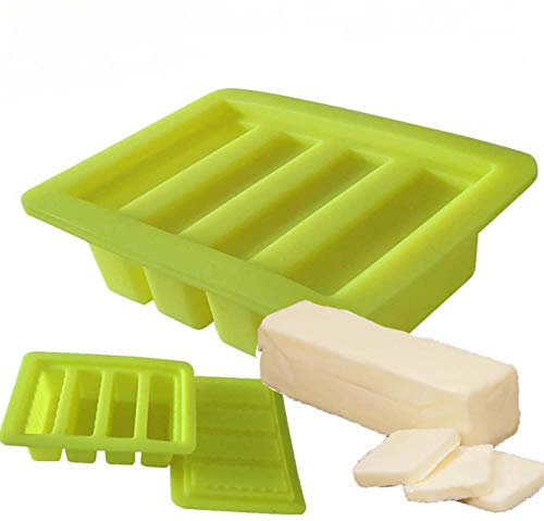 Butterformen mit 4 Mulden, Silikon, Butterform, Pudding und Gelee, Schnapsform, Käsekuchen, Butterform mit Deckel, Produktmaße: 7 x 5 x 2 Butterform (gelb)