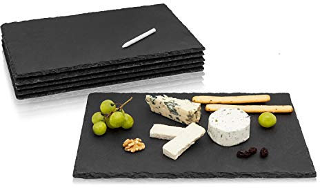 AMAZY Assiettes en Ardoise Naturelle - Lot de 6 Assiettes Rectangulaires pour Plateau Apéritif, Plateau Fromage, Charcuterie ou Dessert - Assiettes de Présentation et Service - Set de Table, 30x20 cm