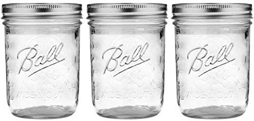 Ball Wide Mouth Glass Mason Jars with Lids and Bands, Used for Canning, Pickling, Juice, Jam, Jelly, Pint Size 16 Ounce (Pack of 3)