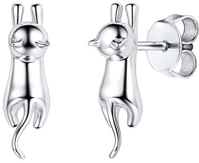 SILVERCUTE 925 Sterlingsilber Ohrringe Süße Katze Kätzchen Ohrstecker Weißgold überzogen Ohrschmuck für Damen Mädchen Katzeliebhaber Ear Studs Accessoire für Weihnachten Geburtstag