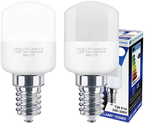 2 x 1.5w LED Pygmy Light Bulb E14 SES White Small Appliance Lamp