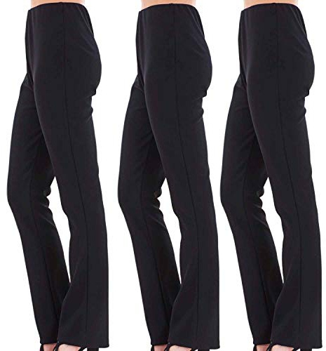 VR7 Ladies (Pack of 3) Stretch Bootleg Trousers Ribbed Women Bootcut Elasticated Waist Pants Work WEAR Pull ON Bottoms Plus Sizes 8-26