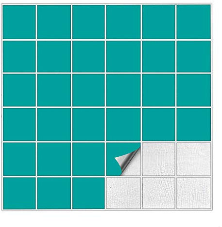 Kiwistar Fliesenaufkleber Türkis Seidenmatt - 7,5 x 7,5 cm - 25 Stück - Klebefliesen Fliesenmuster Stickerfliesen Wandfliesen überkleben