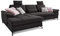 Cavadore L-Form-Sofa Castiel mit Federkern / Großes Schlafsofa in L-Form mit Bettkasten, Sitztiefenverstellung, Kopfstützen und XL-Longchair / 312 x 114 x 173 / Webstoff, Schwarz