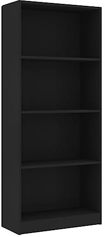 vidaXL Bücherregal 4 Fächer Standregal Aktenregal Wandregal Raumteiler Regal Raumtrenner Büroregal Mehrzweckregal Schwarz 60x24x142cm Holzwerkstoff