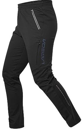 LAMEDA Fahrradhose Laufhose Herren Lang Winter Thermo gefüttert Winddicht Atmungsaktiv Jogginghose Softshellhose für Radfahren Laufen Outdoor Schwarz M