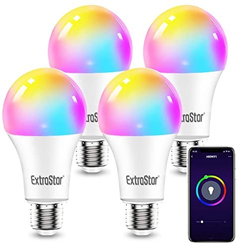 EXTRASTAR 4 Pack Bombilla Alexa LED Intelligente E27, 10W Regulable Multicolor + Luz Cálida o Blanca, 16 Millones de Colores, Funciona con Alexa y Google Home