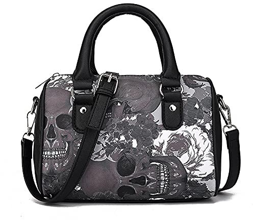 liuduo Schultertasche for Damen, kleine Handtaschen, Totenkopf-Druck, PU-Leder, Kuriertasche, Top-Griff, Umhängetasche, Unterarm-Taschen for Arbeit und Reisen Grau