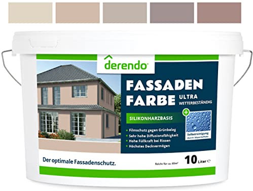 derendo Silikonharz Fassadenfarbe Braun ULTRA Wetterschutz Haselnuss 10 l aussen Fassade Silikonharzfarbe mit Abperleffekt Lotus Blatt Fassadenschutz Schmutzabweisende Silikonharzbeschichtung