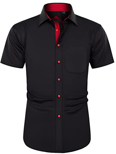 J.VER Men's Black Dress Shirt Short Sleeve Regular Fit Casual Formal Shirt Button Down Wedding Business Work Office Stretch Non Iron XL