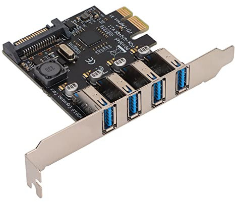 Tarjeta de Expansión PCI-E a USB 3.0, Concentrador de Controlador PCI Express(PCIe) Adaptador de Tarjeta de Control USB con 4 Puertos Conector de Alimentación SATa de 15Pin para PC de Escritorio