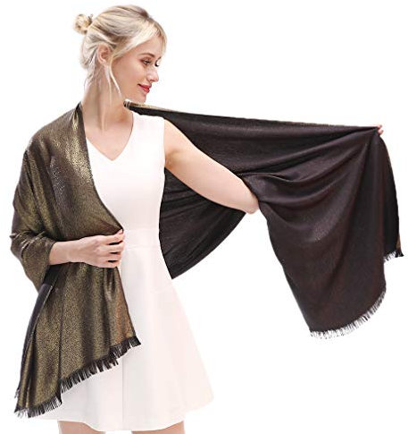 KAVINGKALY Damen Schal Winter Schwarz Pashmina Stola Festlich Herbst Zunahme Schals Tücher für Abendkleider Frauen Hochzeit schultertuch(Schwarz-Gold)