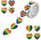 ALLY-MAGIC 500 Stück Regenbogenherz Aufkleber Rolle: Wasserfest, Multicolor, Gestreift, Papierregenbogenherz Aufkleber für Gay Pride Parade, Karneval, Party Dekoration