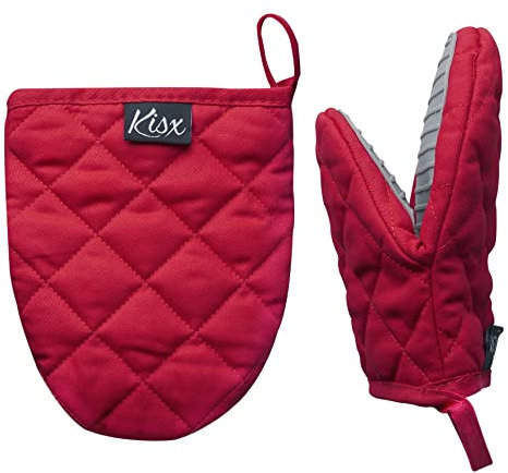 Kisx Red Silicone Oven Mitts, Heat Resistant Up to 500°F, Mini Size, 2 Pack, Easy to Clean