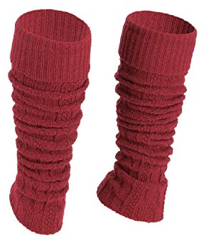 Ateena Wool Leg Warmers for Ladies, Soft Winter Knit Crochet Anklewarmers in Braid Pattern, Women's Gaiters for Dance or Ballet, Chunky Boot Cuffs in One Size, Red wine