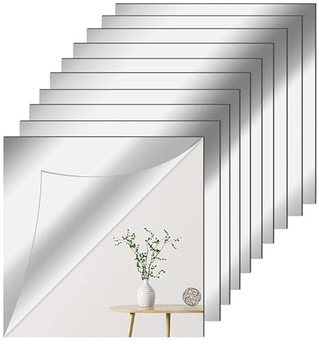 Newpop 10 Pièces Miroir Mural Autocollant 20 X 20 cm, Antidéflagrant Carrés Flexible Miroir Acrylique Adhésif, Plastique Bricolage Décoration Murale sans Cadre pour Salle de Bain, Salon, Chambre