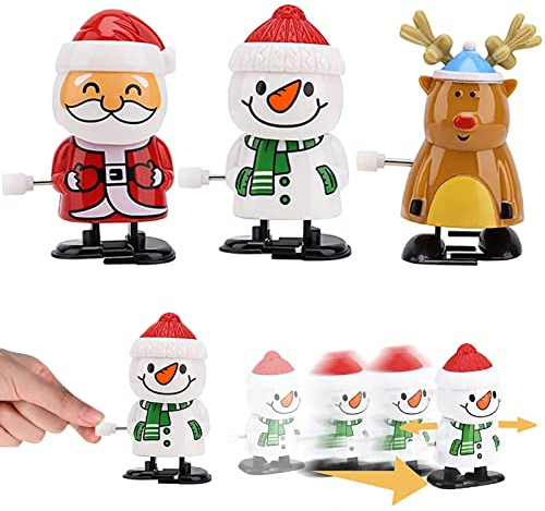 POPOYU 3 Stück Weihnachts Aufziehspielzeug Set,Uhrwerk Lauf Spring Spielzeug Kinder Weihnachtsbaum Aufziehspielzeug,Mini Weihnachten Wind-up Spielzeug für Kinder Weihnachten Deko Weihnachts Crackern