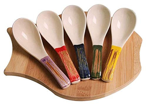 Löffel-Set Geschirrlöffel für Home Restaurant, Suppenlöffel Japanischer Stil Löffel 5 kleine Löffel Haushalt Keramik Bone China Suppenlöffel Reislöffel
