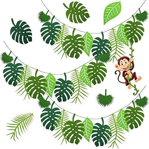 3 Stück Tropische Blätter-Banner Girlande,Hawaiian Aloha Party Dekoration,Dschungel-Strand,Dschungel Deko,Geeignet Für Strand,Hawaii-Party,Dschungel Mottoparty,Zuhause Dekoration,grün (2.5m)