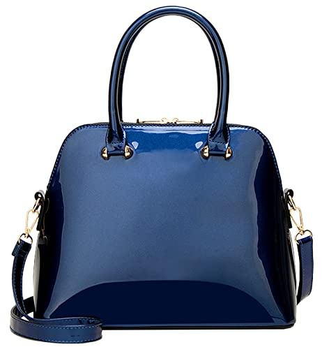 AlwaySky Donna Borsa a mano con manico superiore Portafoglio Lucido Brevetto PU Shell Borse a spalla Borse a tracolla Borse Tote-Blu